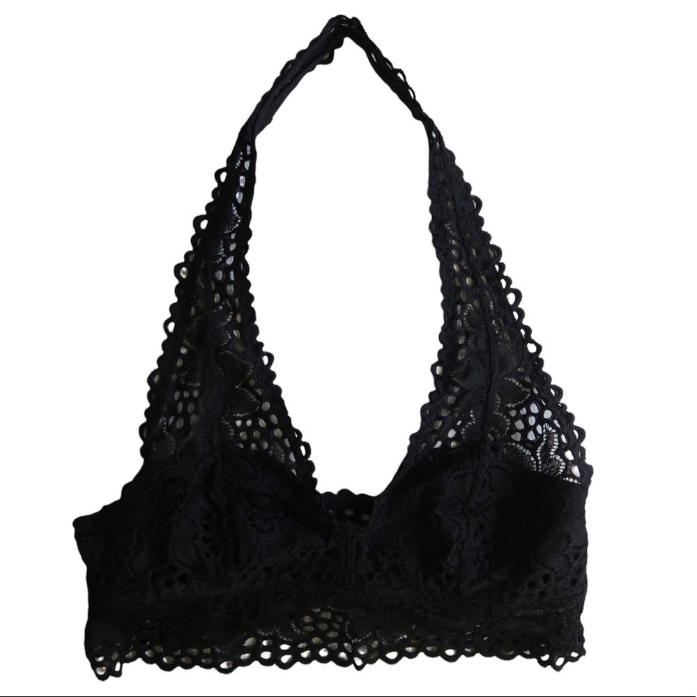 Aerie Black Floral Lace‎ Bralette Plunge Lightweight Pullover Comfy